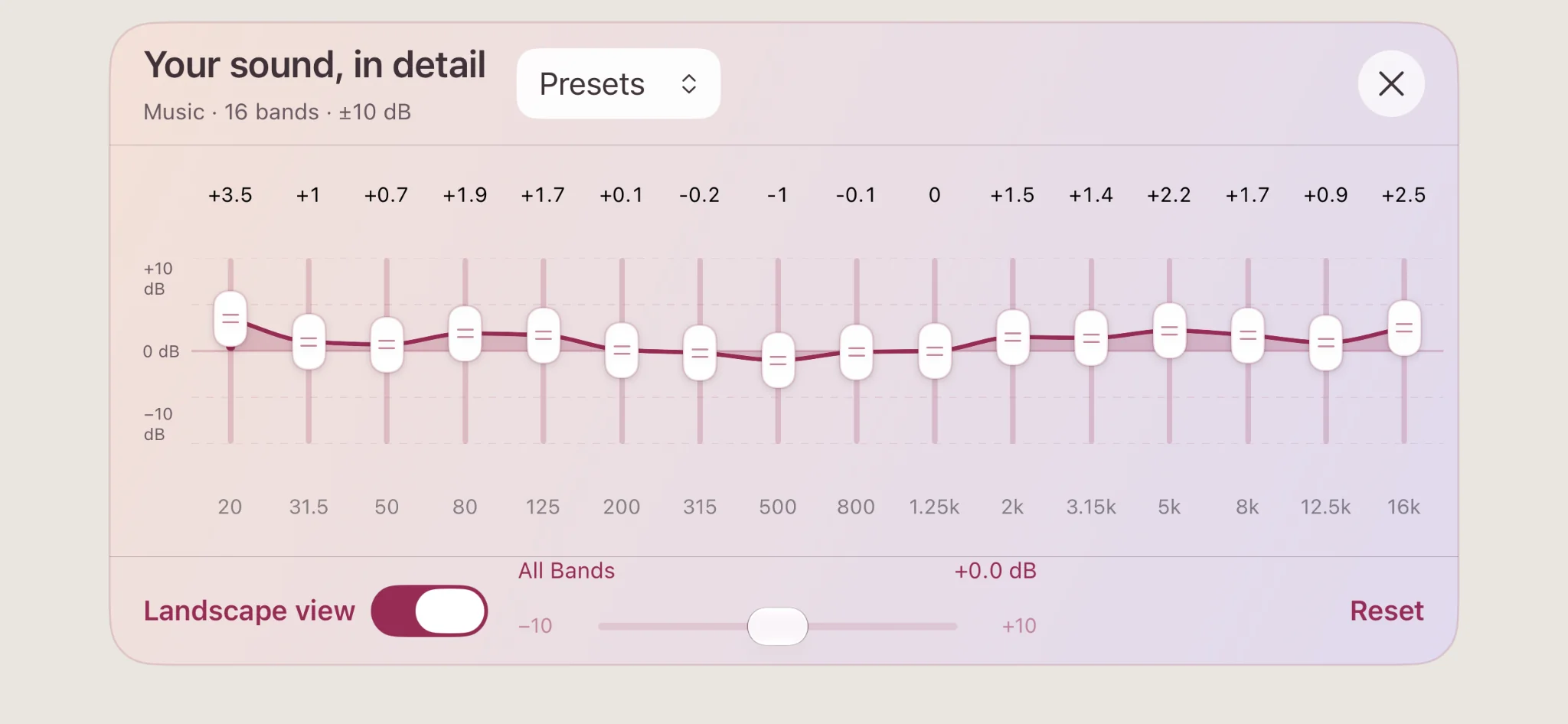 Actual RippleFX 16-band landscape equalizer interface