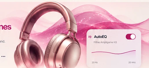 Premium headphones with a RippleFX AutoEQ frequency response card
