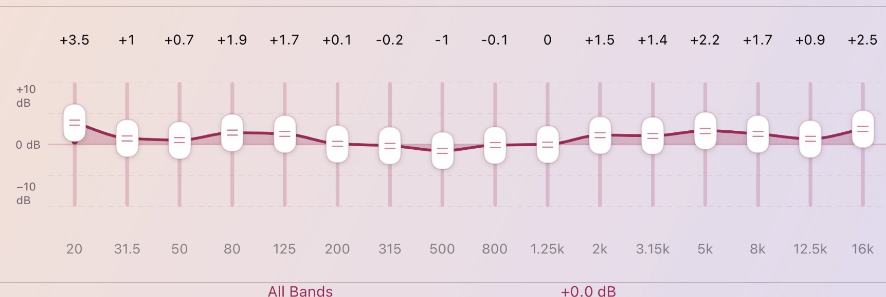 Real RippleFX 16-band landscape equalizer screenshot with adjustable frequency bands